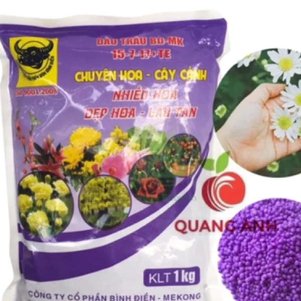 Phân bón Đầu Trâu NPK 15-7-17 dinh dưỡng giai đoạn sắp trổ hoa, dưỡng hoa lâu tàn 1kg (npk tím)863