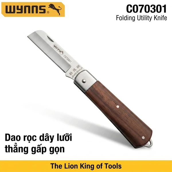 Dao rọc dây cáp lưỡi thẳng gấp gọn Wynn's Tools, dao ghép, chiết cành cây, dao thợ điện chuyên dụng đa năng