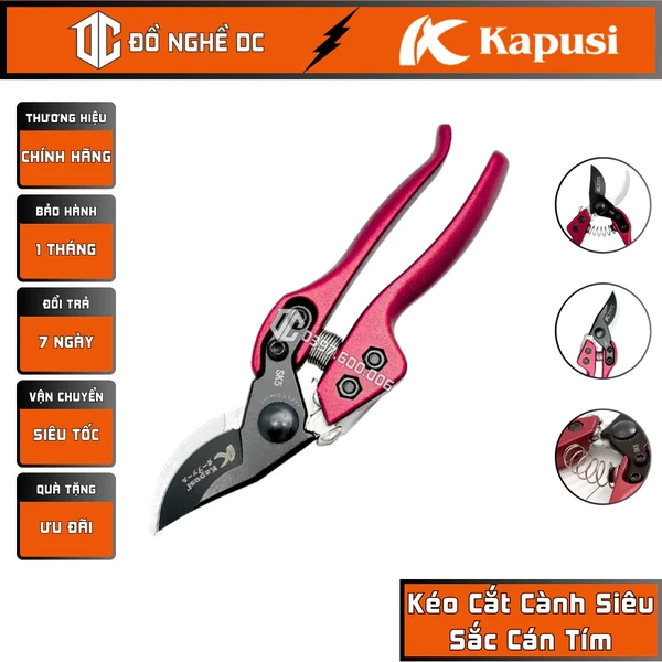 Kéo Cắt Cành Siêu Sắc, Kéo Tỉa Cành Cây, Dụng cụ Làm Vườn Đa Năng Cán Tím K-8642 Kapusi Nhật Bản, thép SK5, Cắt cành