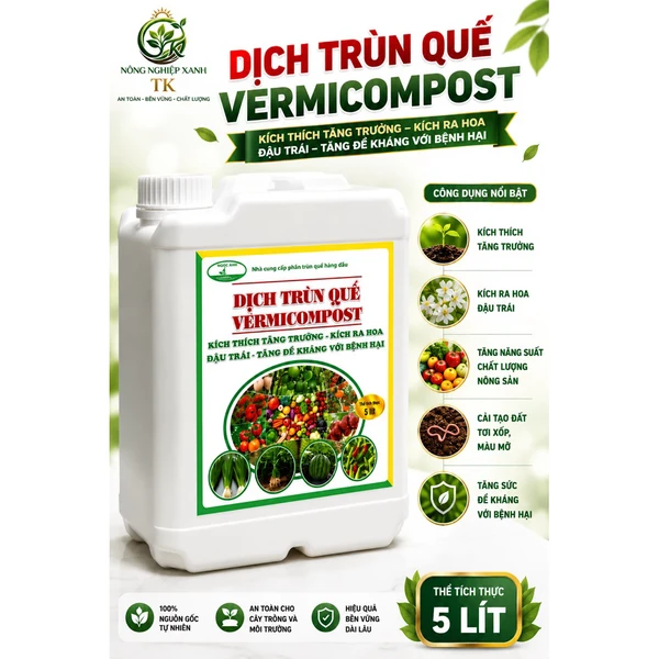 DỊCH TRÙN QUẾ VERMICOMPOST 5 LÍT – Phân Bón Hữu Cơ Dạng Lỏng Cho Cây Trồng