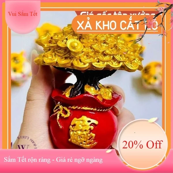 Cây kim tiền vàng mô hinh cây vàng may mắn cây tài lộc trang trí bàn làm việc chậu cây phong thủy phát tài