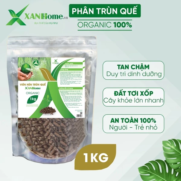 Phân trùn quế viên nén XANHome - Phân hữu cơ tan chậm cho hoa hồng, lan, bonsai, rau sạch