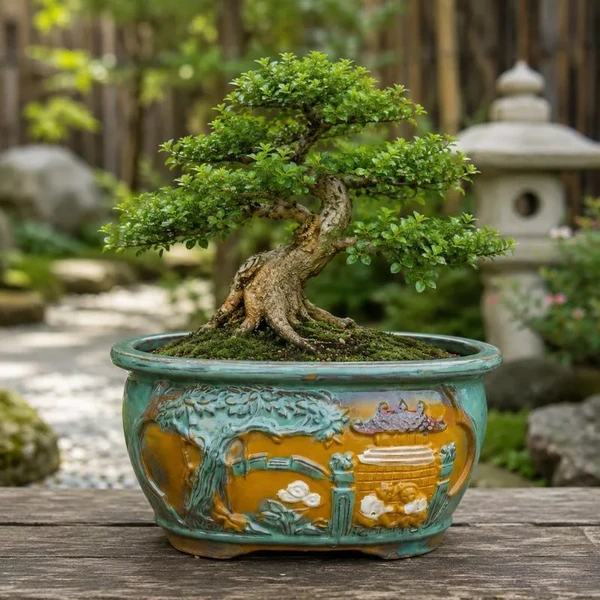 Chậu bonsai Bát Tràng mini dáng oval Phối Màu – chậu gốm men hỏa biến cao cấp