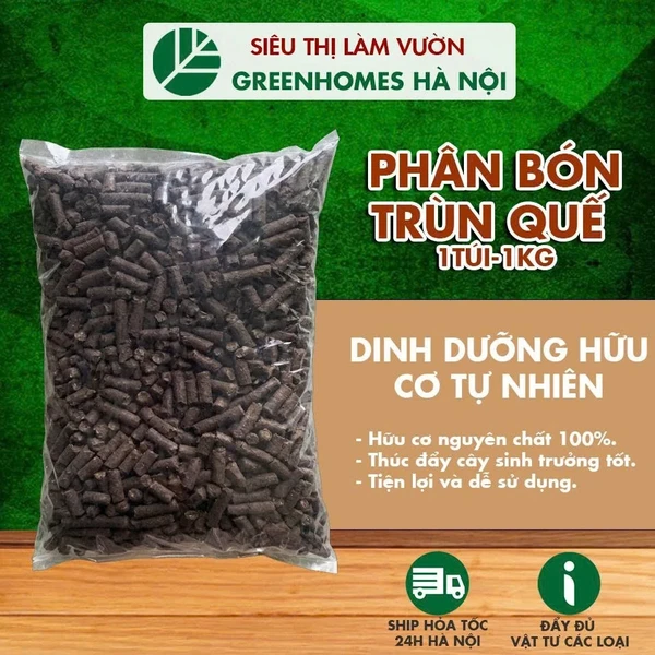 Phân Trùn Quế Viên Nén GreenHomes Hà Nội, Túi 500gr, Phân Bón Hữu Cơ Tan Chậm Nguyên Chất, Kích Thích Bộ Rễ