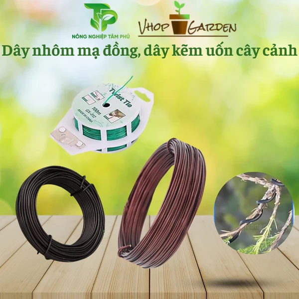 dây kẽm, 500g dây nhôm bọc nhựa, dây nhôm mạ đồng uốn cành cây cảnh, buộc cố định cây cảnh, hoa lan