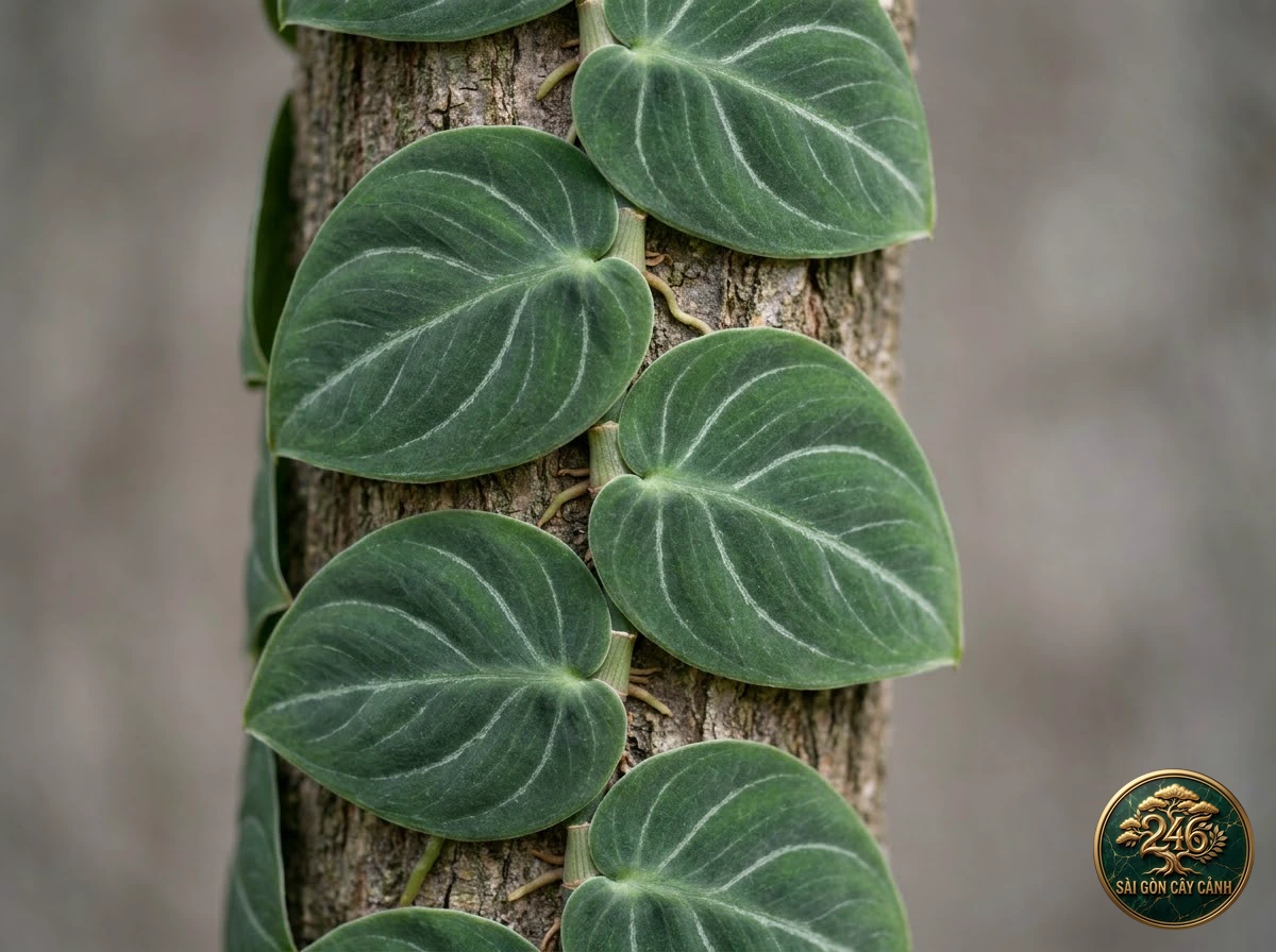 Ảnh chi tiết Trầu bà áp tường Monstera dubia: đặc điểm nhận diện hình thái học lá và thân
