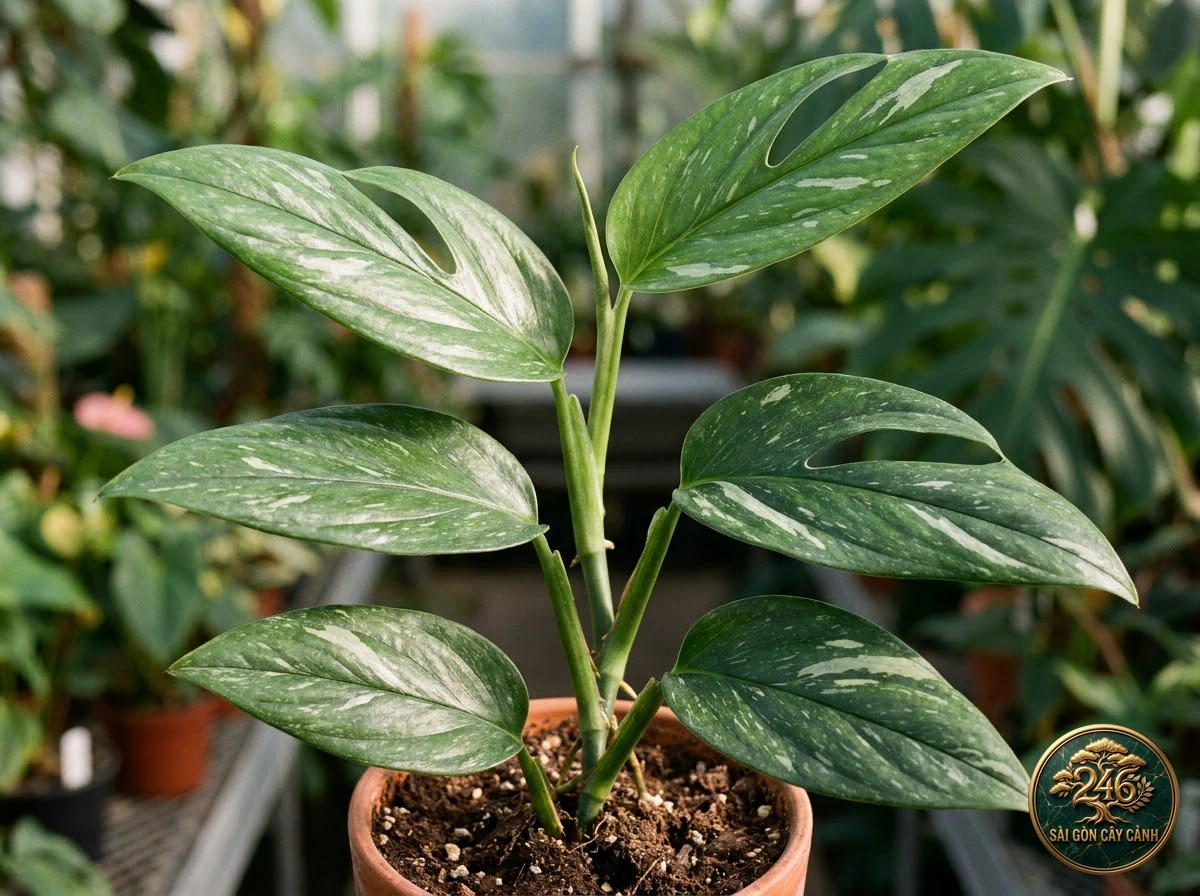 Ảnh chi tiết Trầu bà én Monstera standleyana: đặc điểm nhận diện hình thái học lá và thân