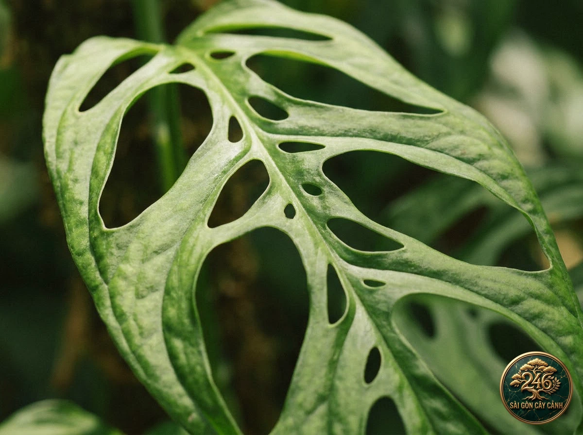 Ảnh chi tiết Trầu bà lỗ quý Monstera obliqua: đặc điểm nhận diện hình thái học lá và thân