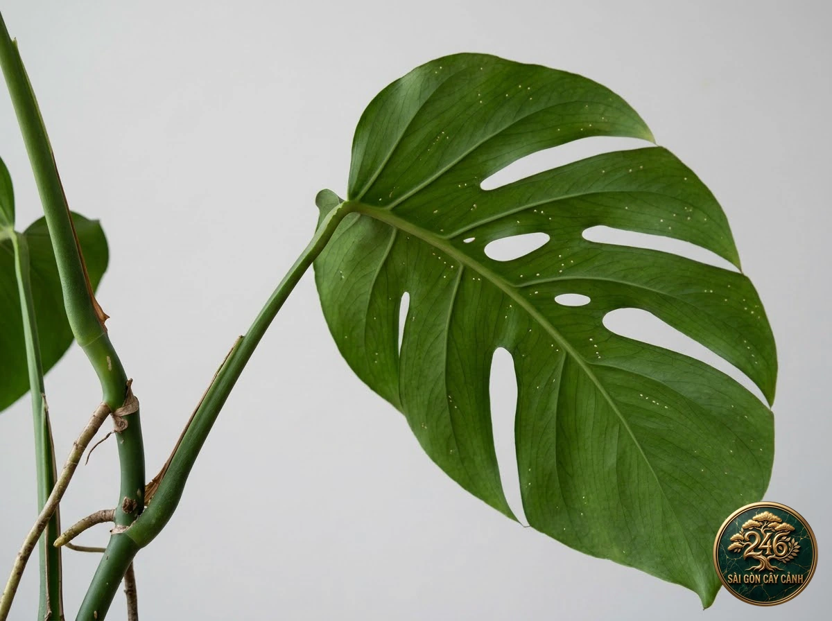 Ảnh chi tiết Trầu bà chấm sao Monstera punctulata: đặc điểm nhận diện hình thái học lá và thân