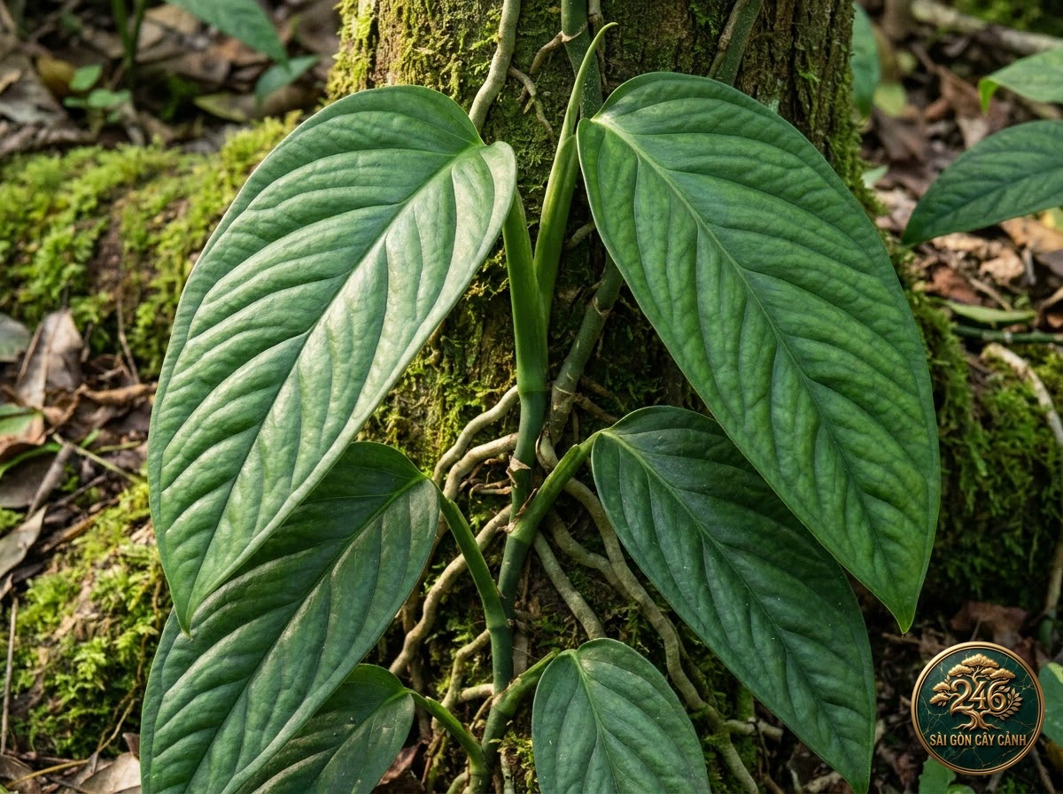 Ảnh chi tiết Trầu bà rãnh xanh Monstera barrieri: đặc điểm nhận diện hình thái học lá và thân