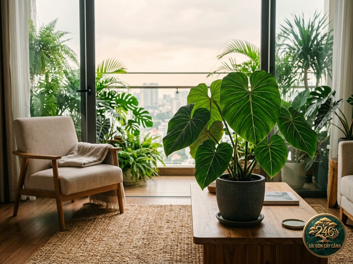 Ứng dụng bố trí Trầu bà nhung gân trắng (Philodendron gloriosum) trong không gian sống hiện đại