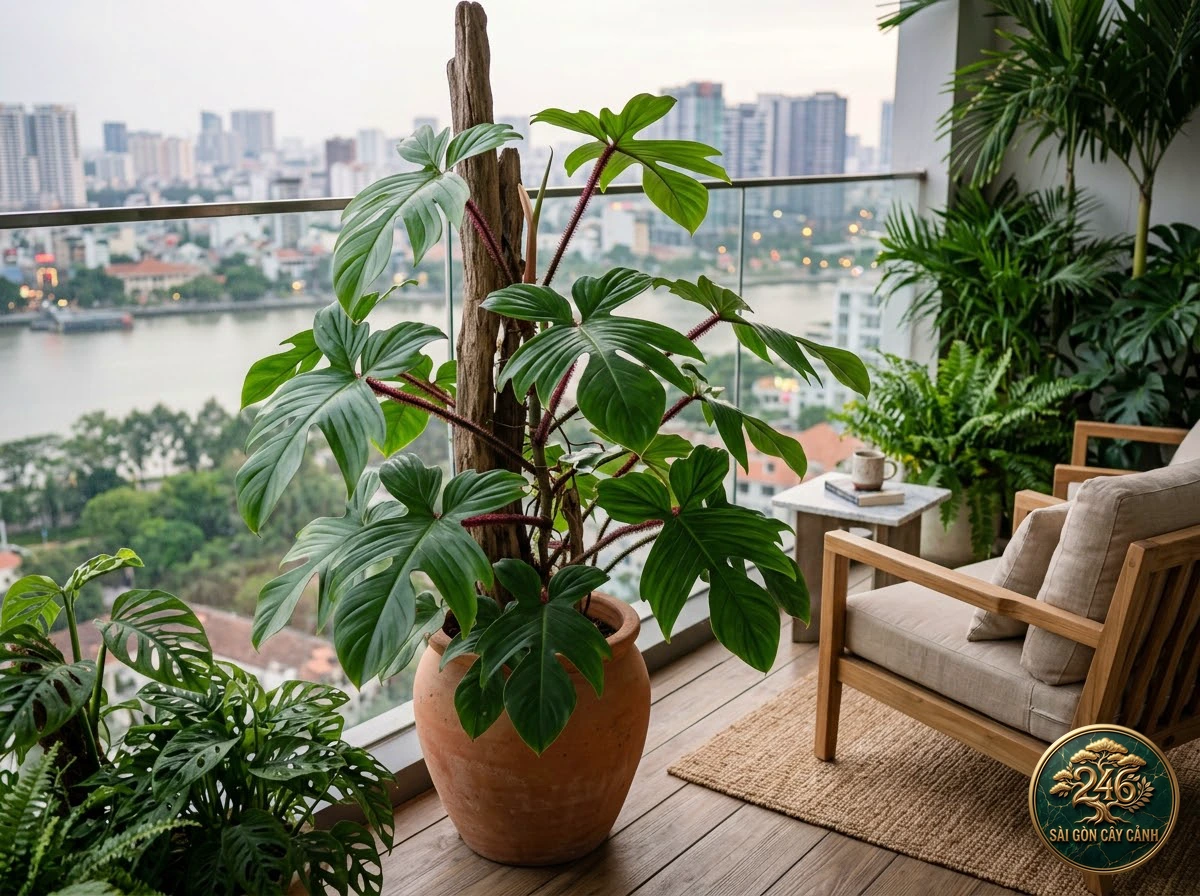 Interior living-space placement of Red-bristle philodendron (Philodendron squamiferum)