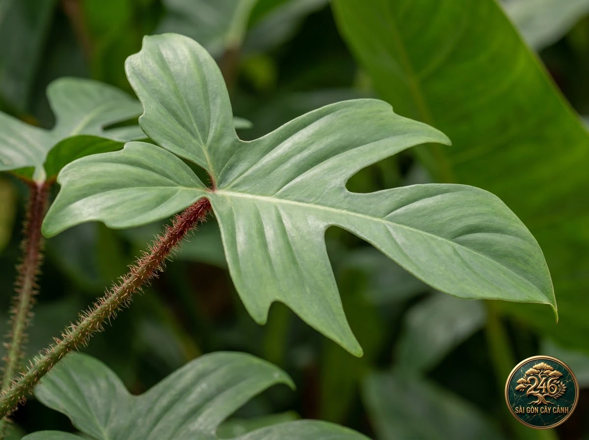 Ảnh chi tiết Trầu bà thân lông đỏ Philodendron squamiferum: đặc điểm nhận diện hình thái học lá và thân