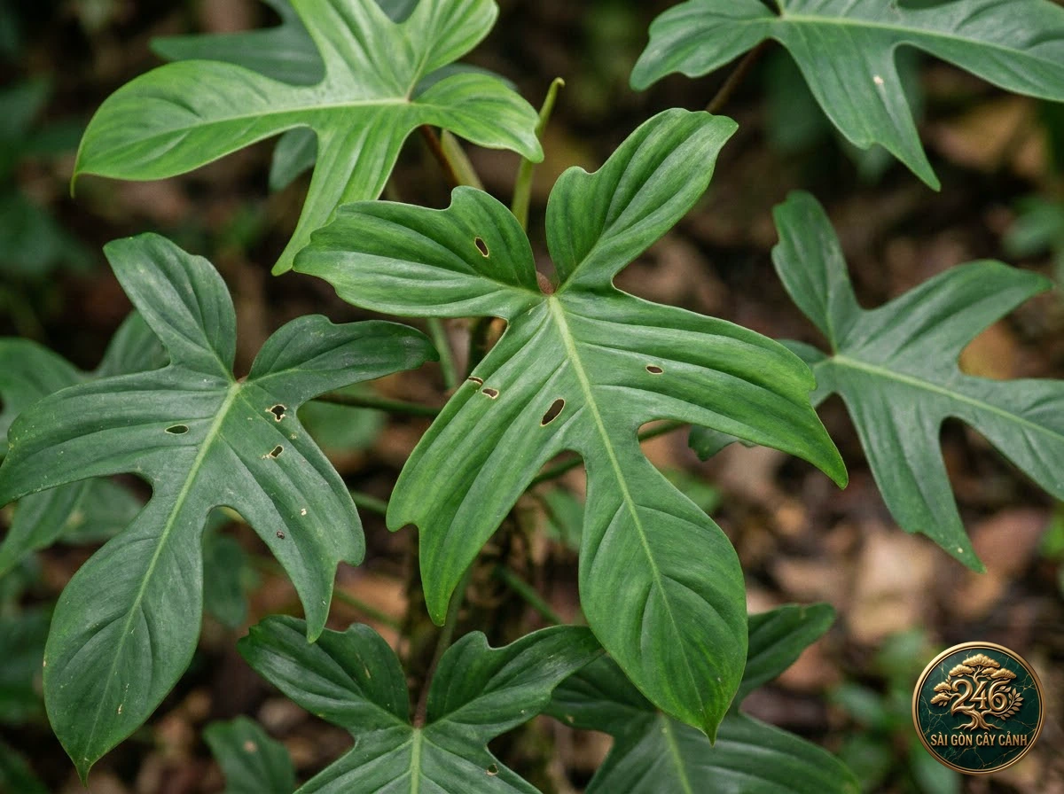 Ảnh chi tiết Trầu bà chân vịt Philodendron pedatum: đặc điểm nhận diện hình thái học lá và thân