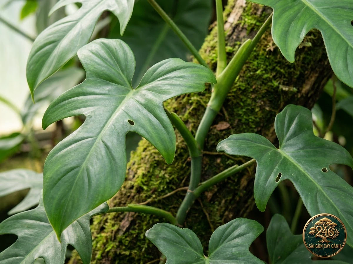 Ảnh chi tiết Trầu bà lá ngựa vằn Philodendron bipennifolium: đặc điểm nhận diện hình thái học lá và thân