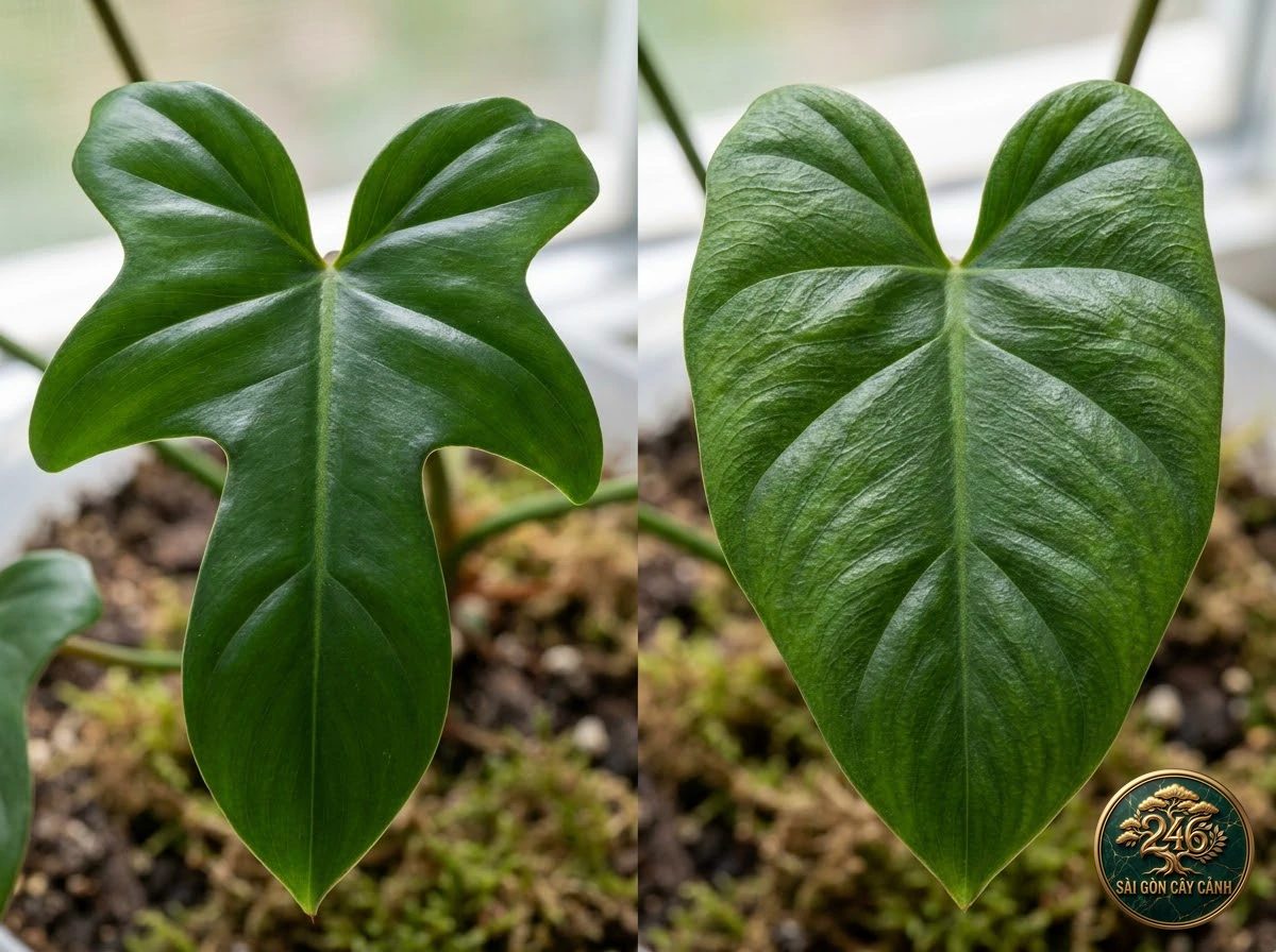 Ảnh chi tiết Trầu bà lá da cóc Philodendron rugosum: đặc điểm nhận diện hình thái học lá và thân