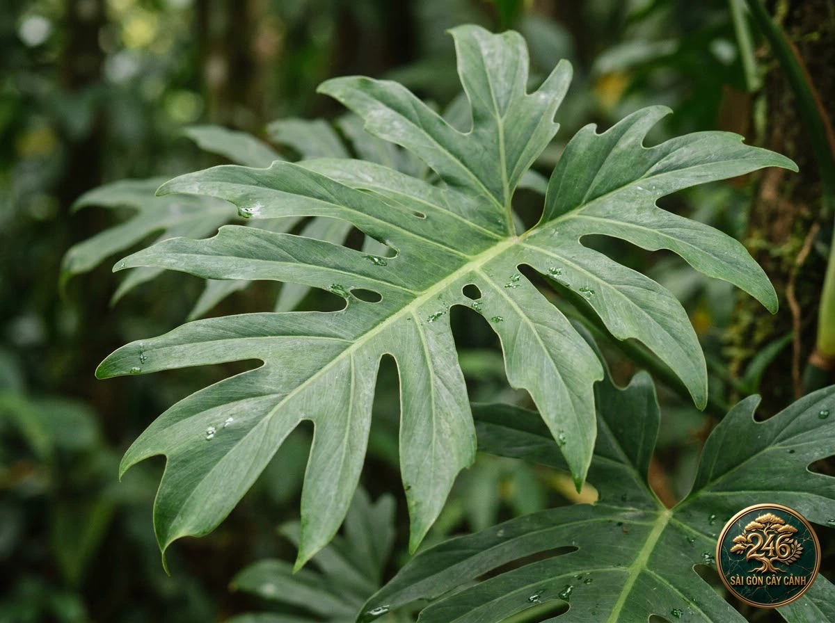 Ảnh chi tiết Trầu bà lá rách mép Philodendron lacerum: đặc điểm nhận diện hình thái học lá và thân