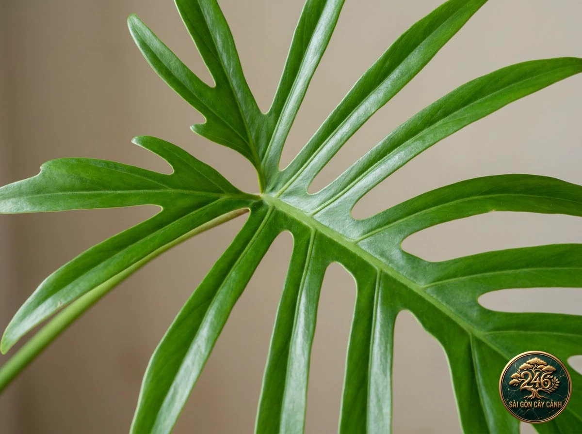 Ảnh chi tiết Trầu bà lá chẻ sâu Philodendron mayoi: đặc điểm nhận diện hình thái học lá và thân