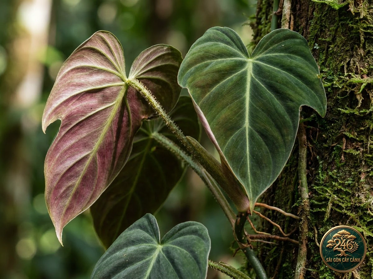 Ảnh chi tiết Trầu bà tai thỏ Philodendron camposportoanum: đặc điểm nhận diện hình thái học lá và thân