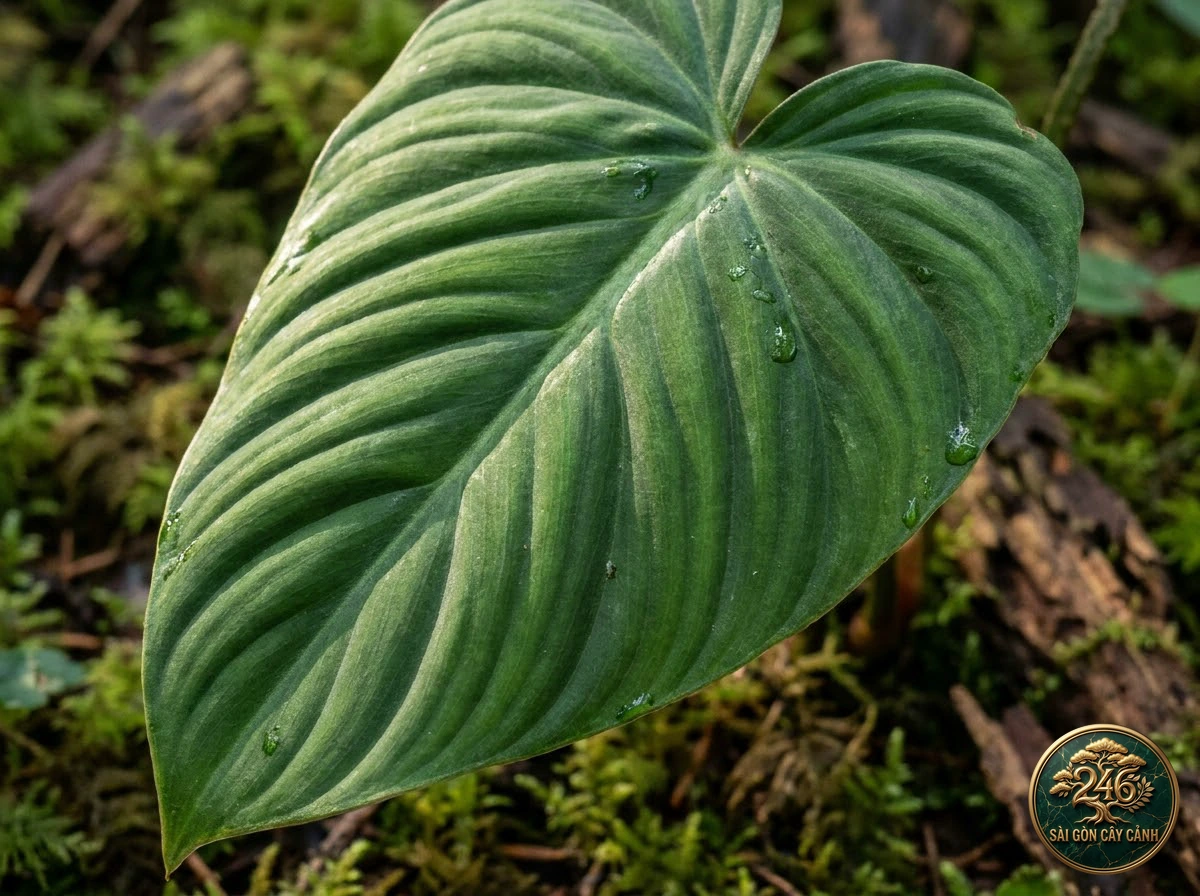 Ảnh chi tiết Trầu bà gân nổi Philodendron tenue: đặc điểm nhận diện hình thái học lá và thân