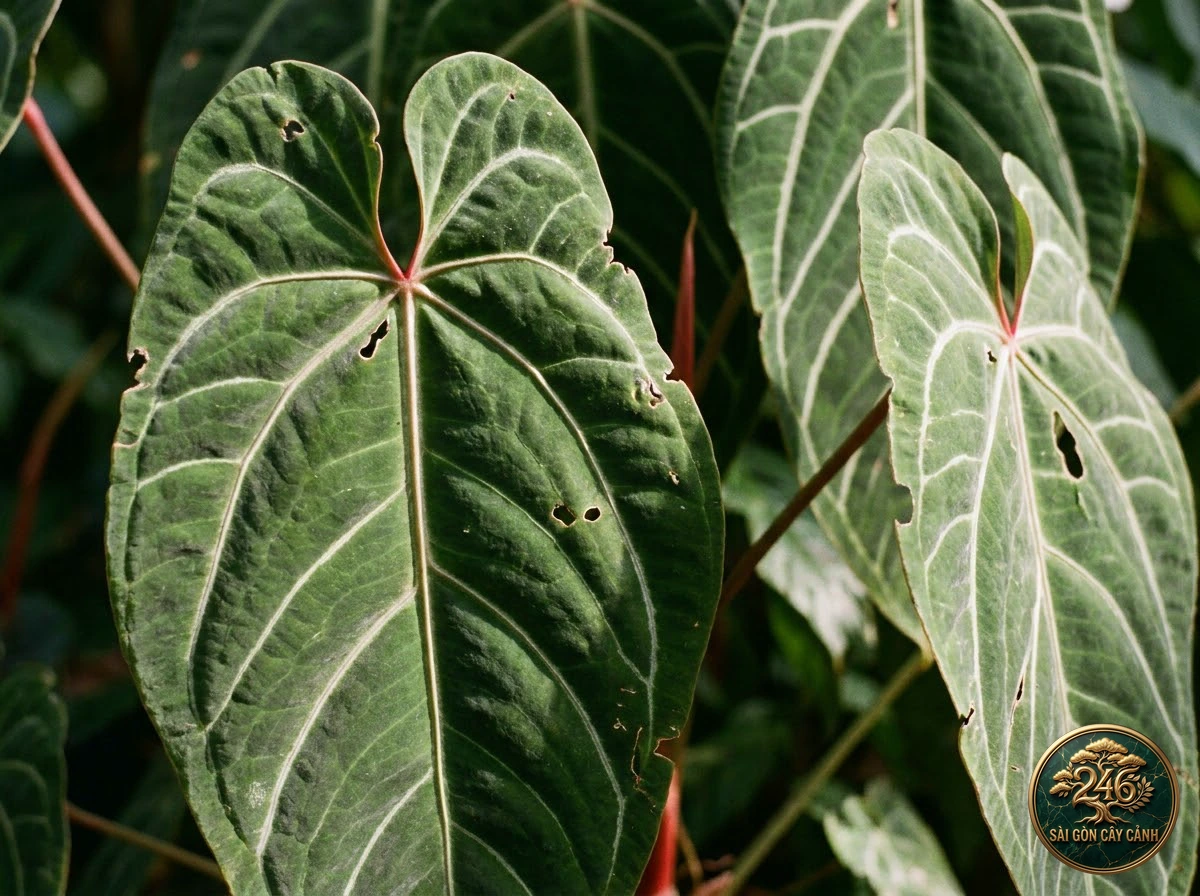Ảnh chi tiết Hồng môn nữ hoàng Anthurium warocqueanum: đặc điểm nhận diện hình thái học lá và thân
