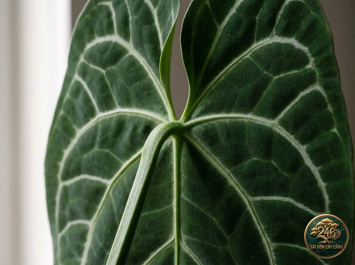 Ảnh chi tiết Hồng môn lá vuông Anthurium magnificum: đặc điểm nhận diện hình thái học lá và thân