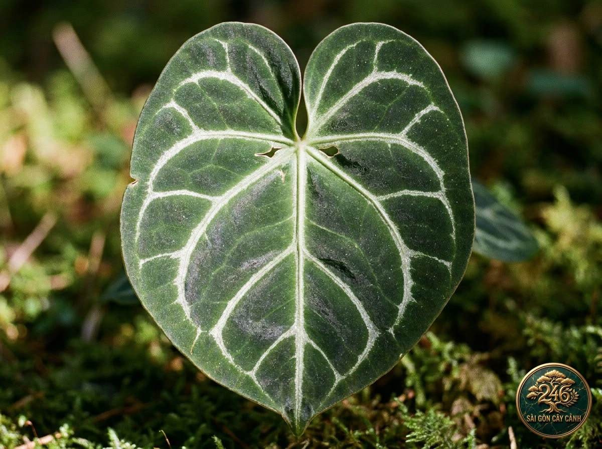 Ảnh chi tiết Hồng môn hoàng gia Anthurium regale: đặc điểm nhận diện hình thái học lá và thân