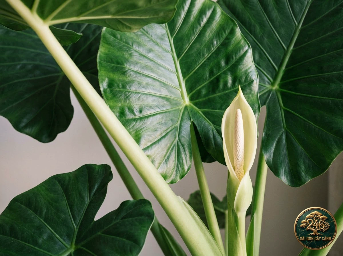 Ảnh chi tiết Ráy thơm Alocasia odora: đặc điểm nhận diện hình thái học lá và thân