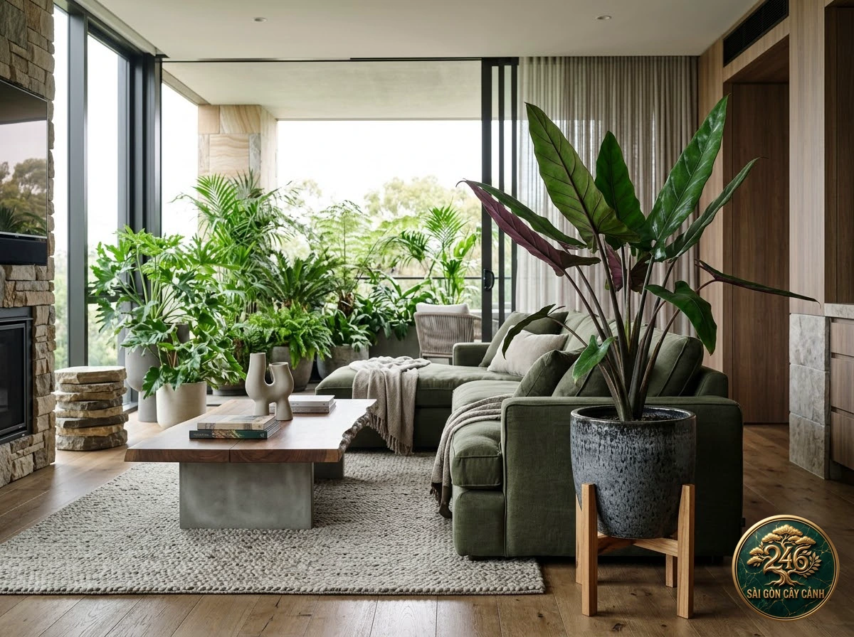 Ứng dụng bố trí Ráy lá kiếm mép sóng (Alocasia lauterbachiana) trong không gian sống hiện đại