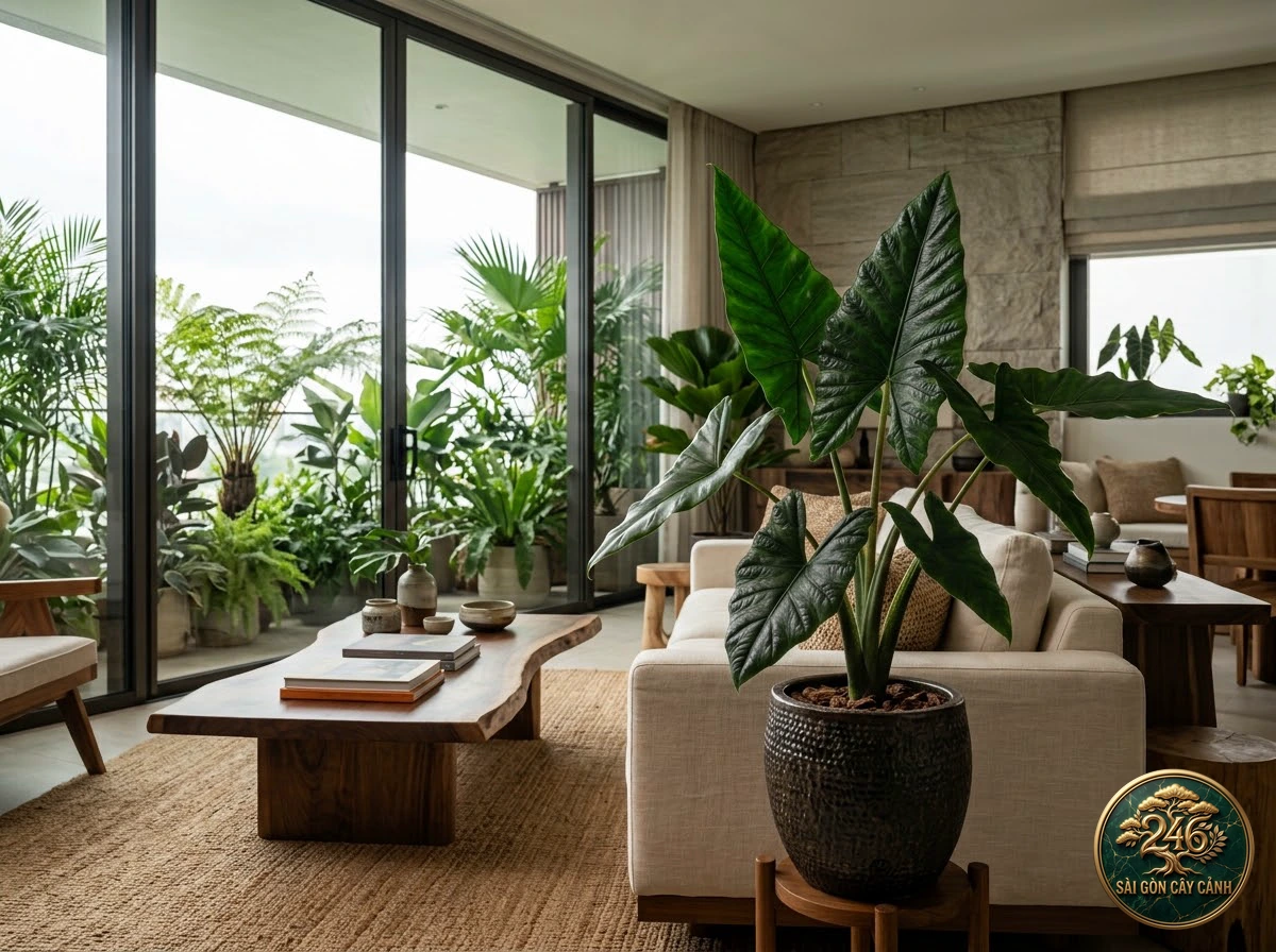Ứng dụng bố trí Ráy lá dao găm (Alocasia scalprum) trong không gian sống hiện đại