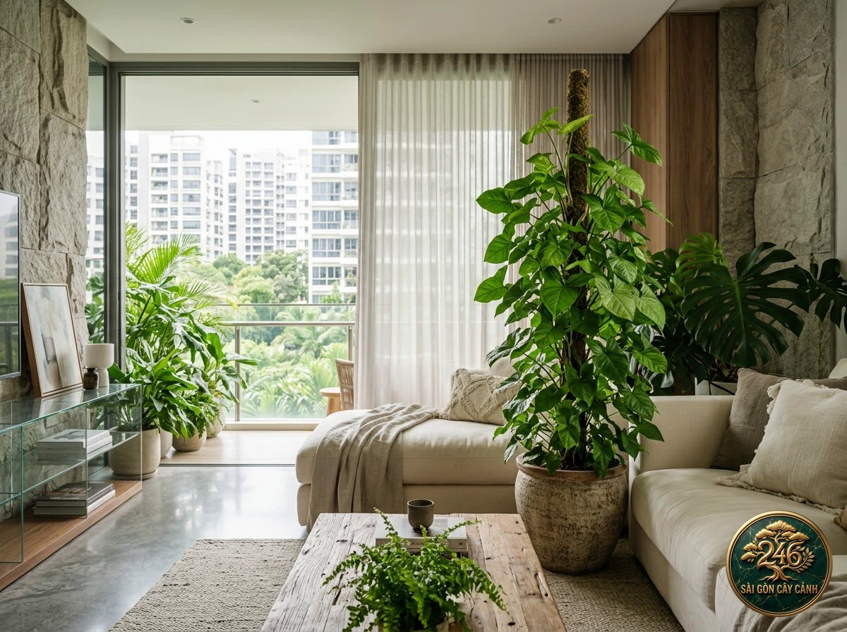 Interior living-space placement of Arrowhead vine (Syngonium podophyllum)
