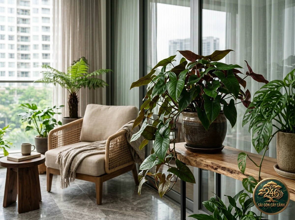 Interior living-space placement of Red-leaf arrowhead (Syngonium erythrophyllum)