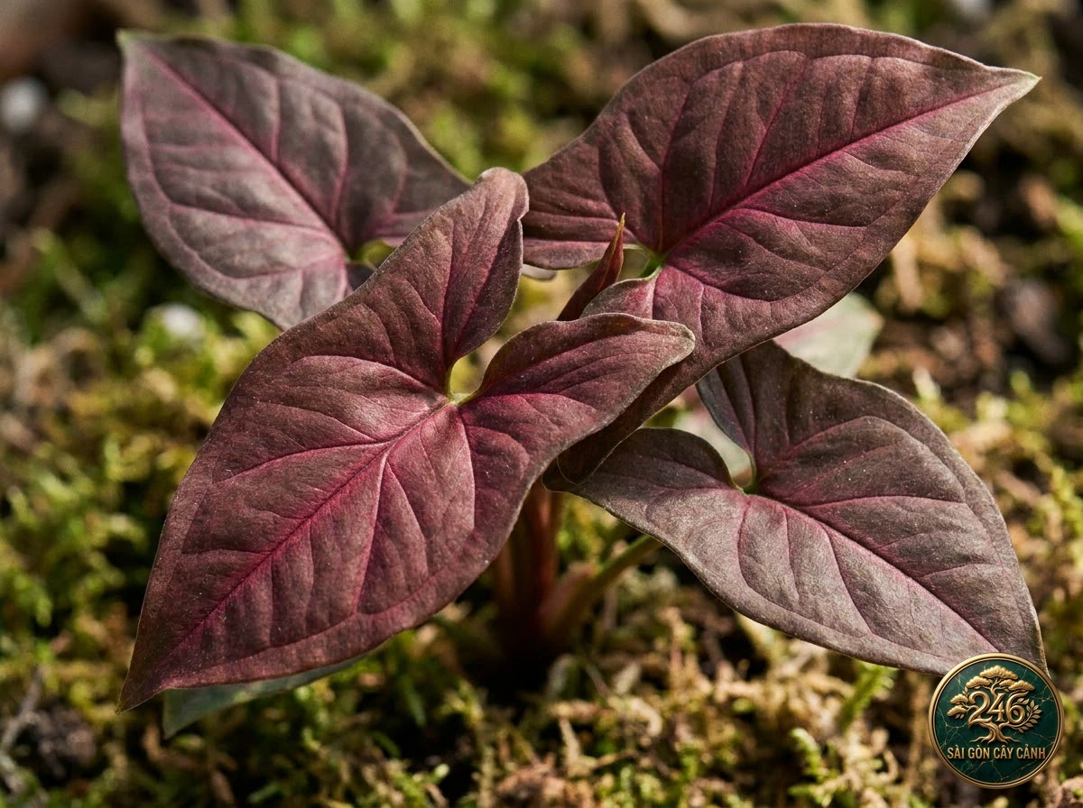Ảnh chi tiết Tróc bạc lá đỏ đen Syngonium erythrophyllum: đặc điểm nhận diện hình thái học lá và thân