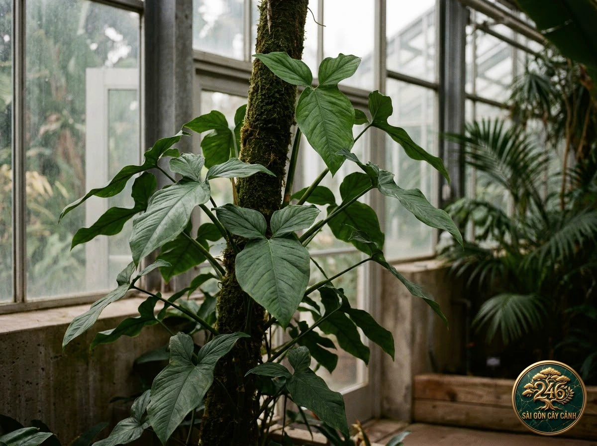 Interior design application of Big-leaf syngonium (Syngonium macrophyllum) in modern Biophilic living space