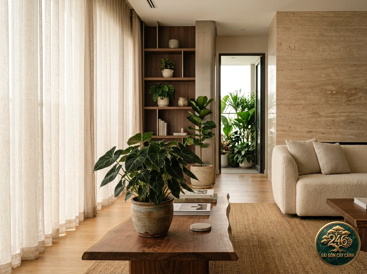 Ứng dụng bố trí Tróc bạc phiến dài (Syngonium steyermarkii) trong không gian sống hiện đại