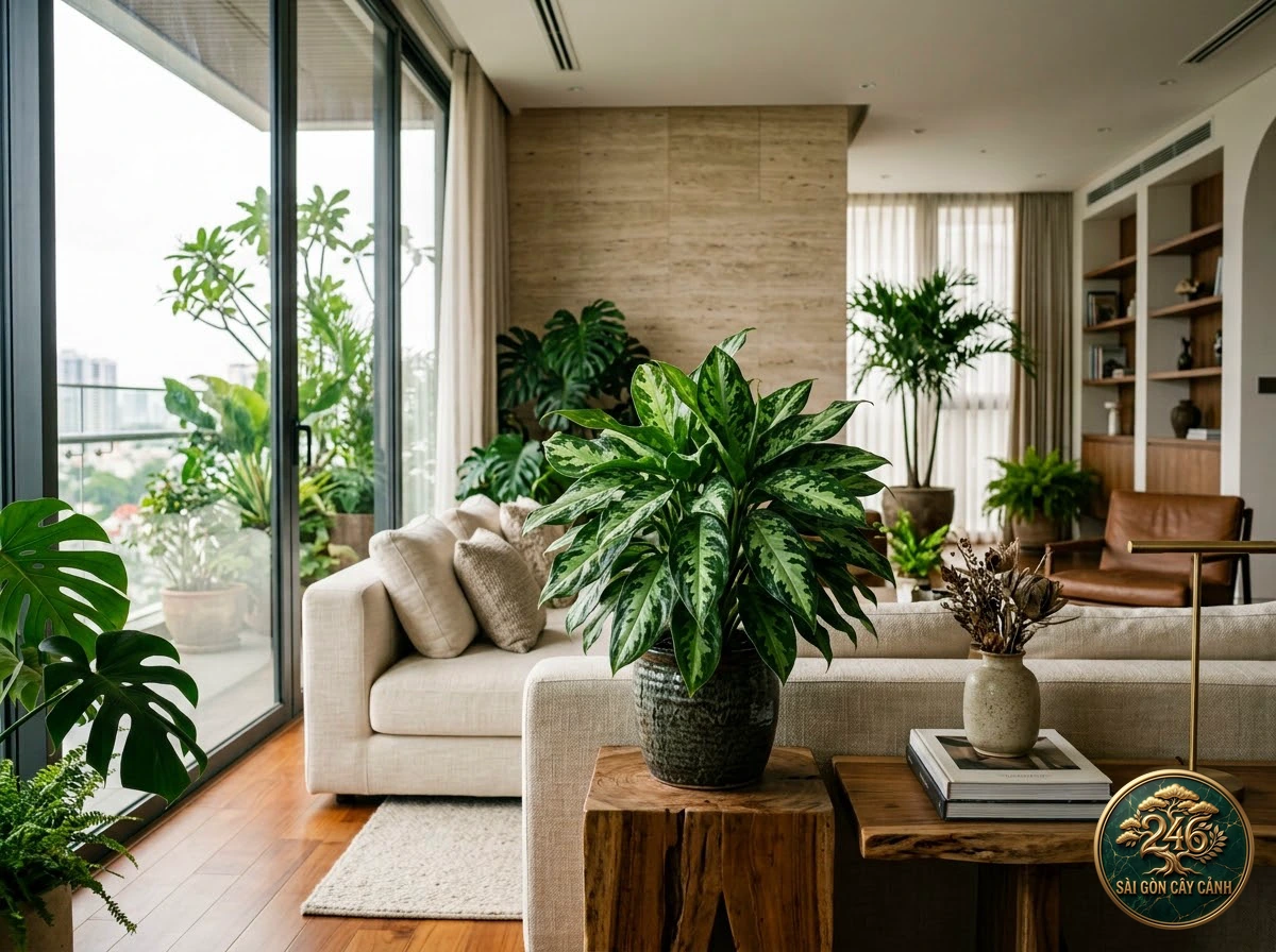 Camouflage plant (Aglaonema pictum): interior living-space styling