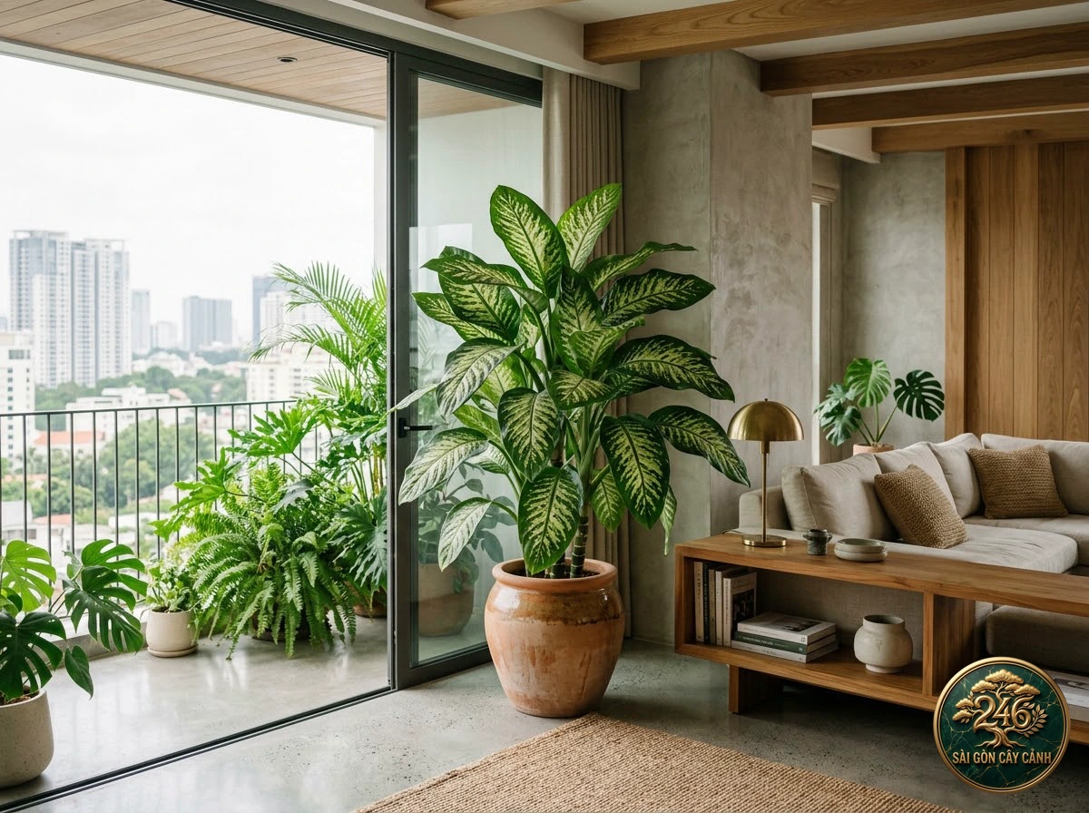 Môn trường sinh đốm lớn (Dieffenbachia amoena): bố trí trong không gian sống