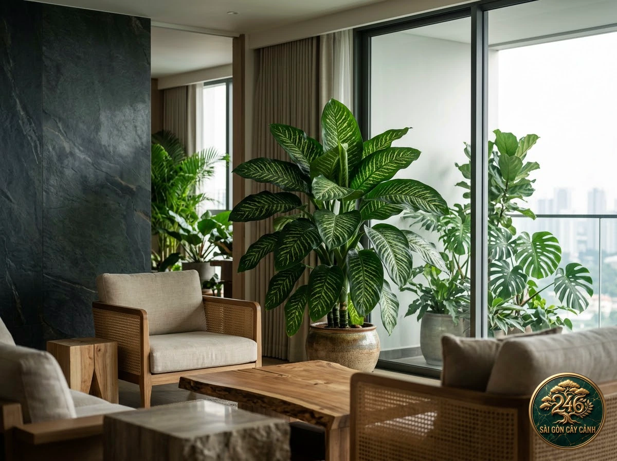 Vạn niên thanh lá mỏng (Dieffenbachia daguensis): bố trí trong không gian sống
