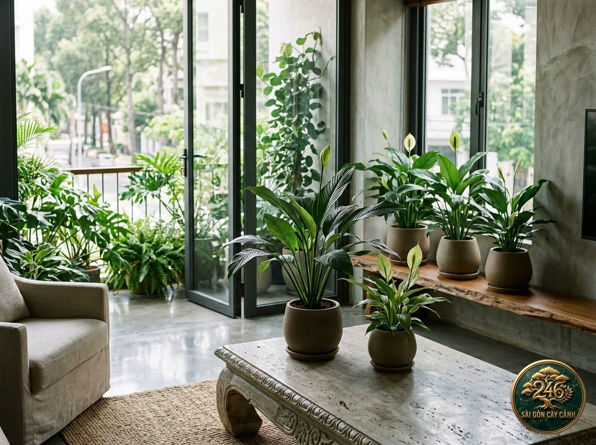 Spoon-spathe peace lily: in a living space