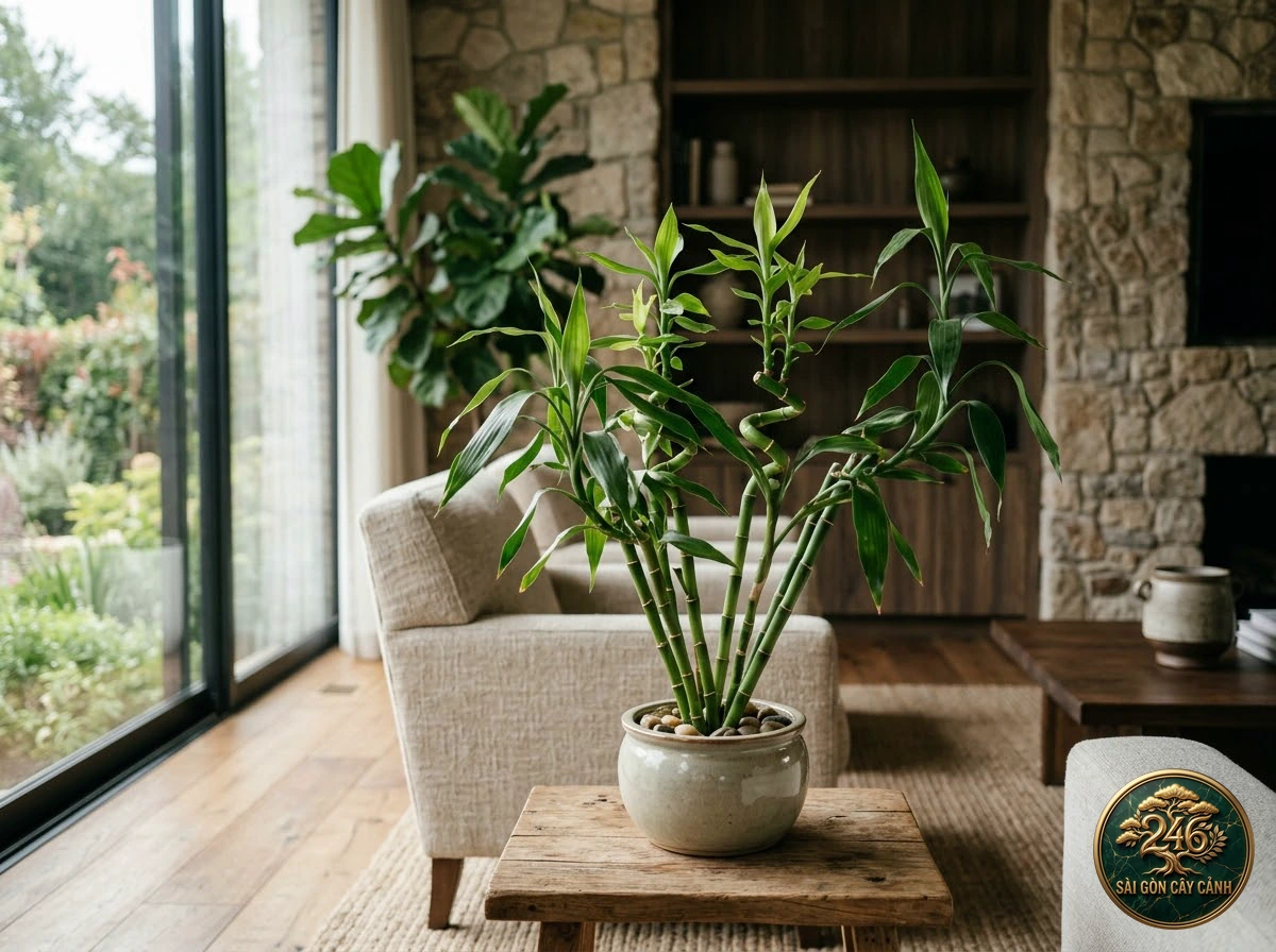 Cây phát lộc phát tài may mắn (Dracaena sanderiana): bo tri trong khong gian song