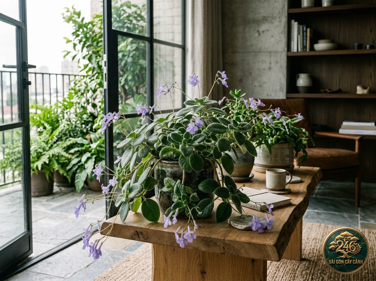 Cây hoa chuông đá tím (Streptocarpus saxorum): bo tri trong khong gian song