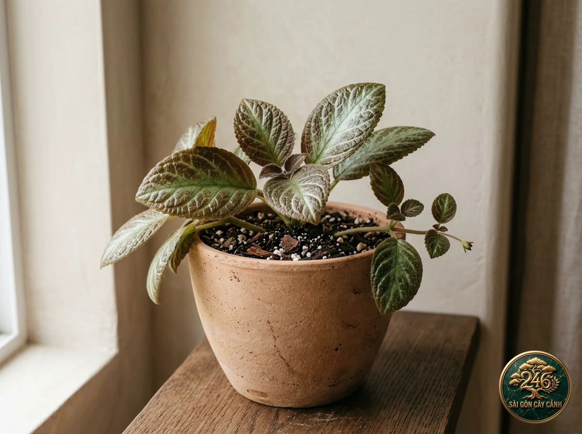 Cây lá gấm hoa đăng đồng (Episcia cupreata): dac diem nhan dien