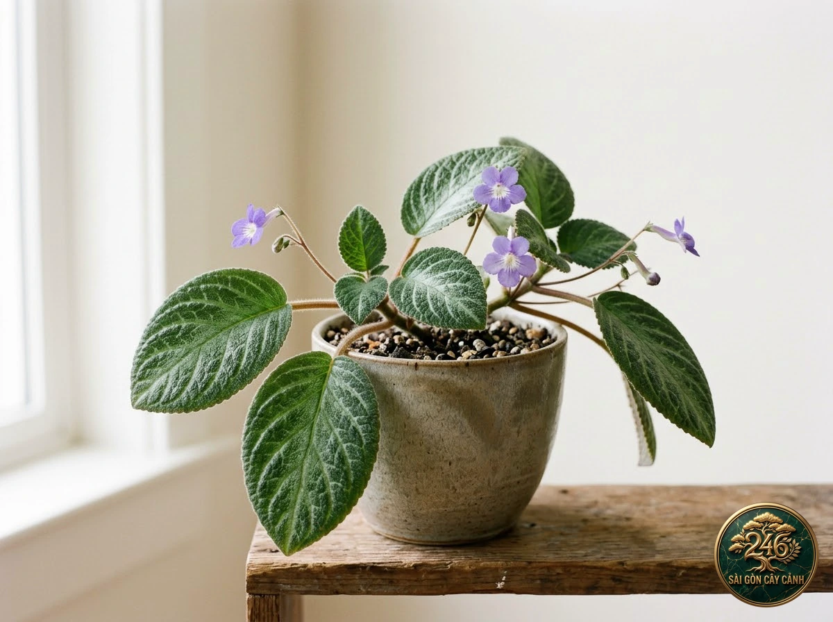 Cây lá gấm hoa cà (Episcia lilacina): dac diem nhan dien