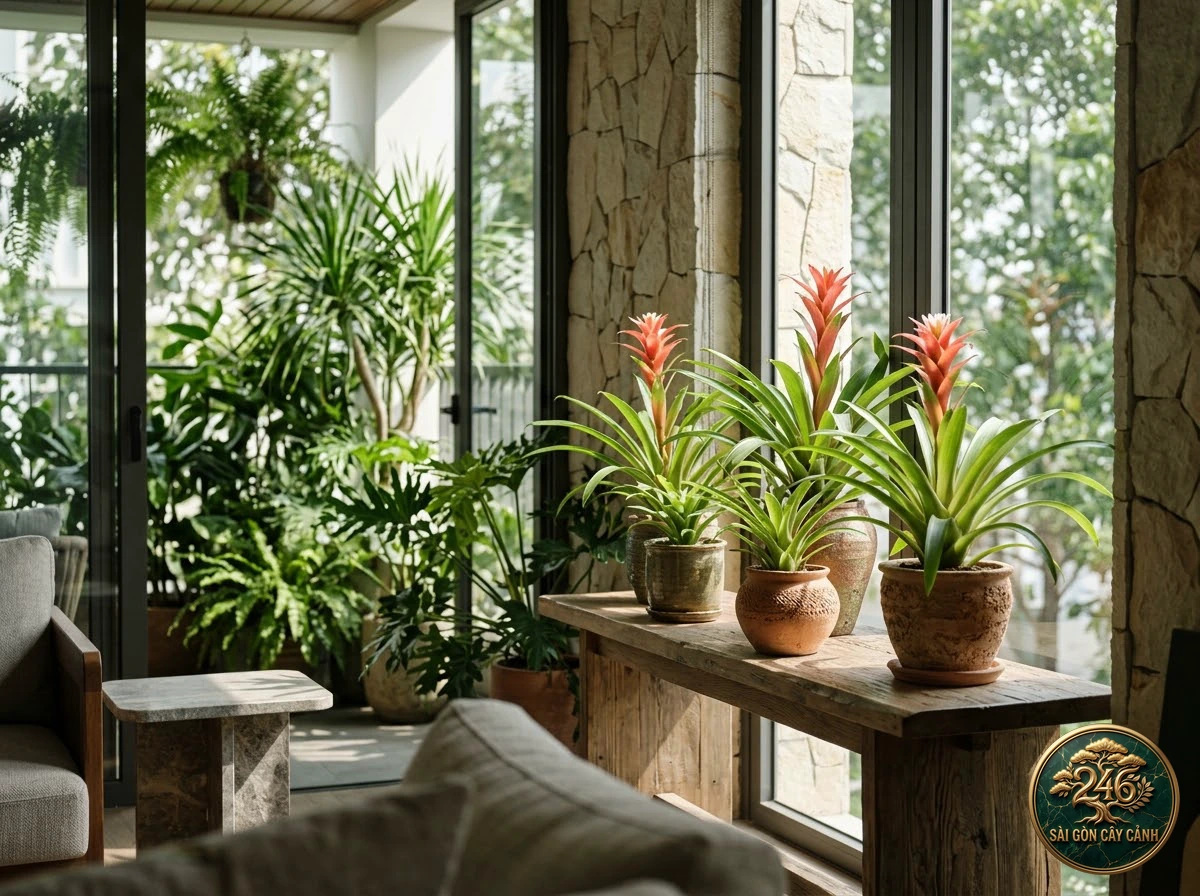 West Indian tufted airplant (Guzmania monostachia): in a living space