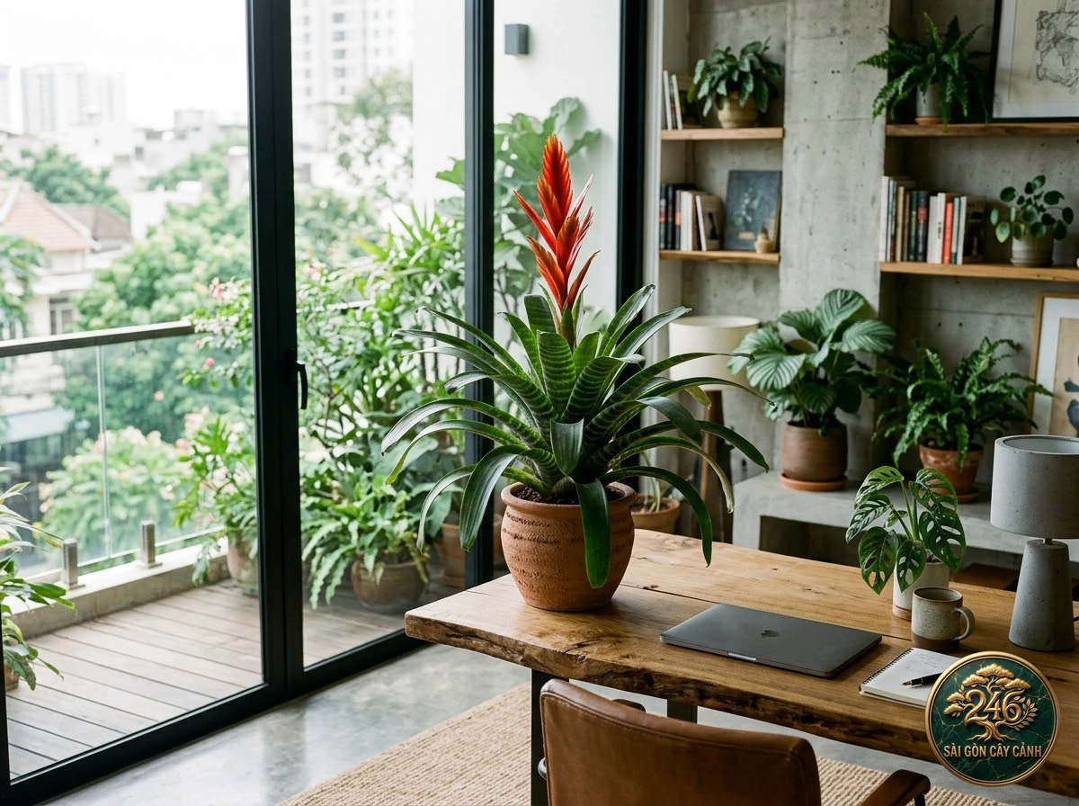 Cây kiếm lửa vằn hổ (Vriesea splendens): bo tri trong khong gian song