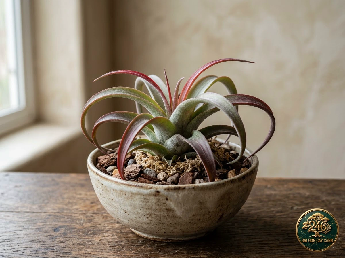 Cây không khí hoa tím ửng đỏ (Tillandsia ionantha): dac diem nhan dien