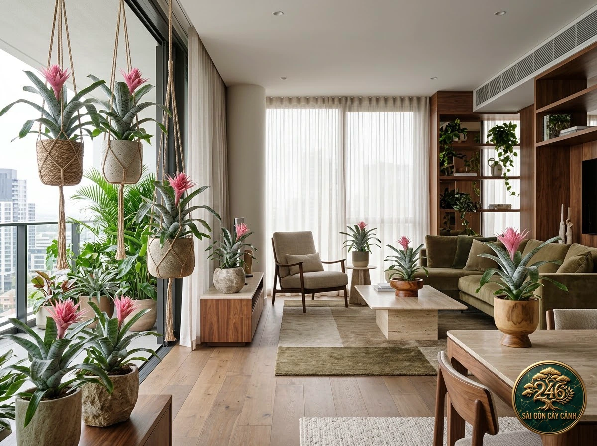 Silver vase plant (Aechmea fasciata): interior living-space styling