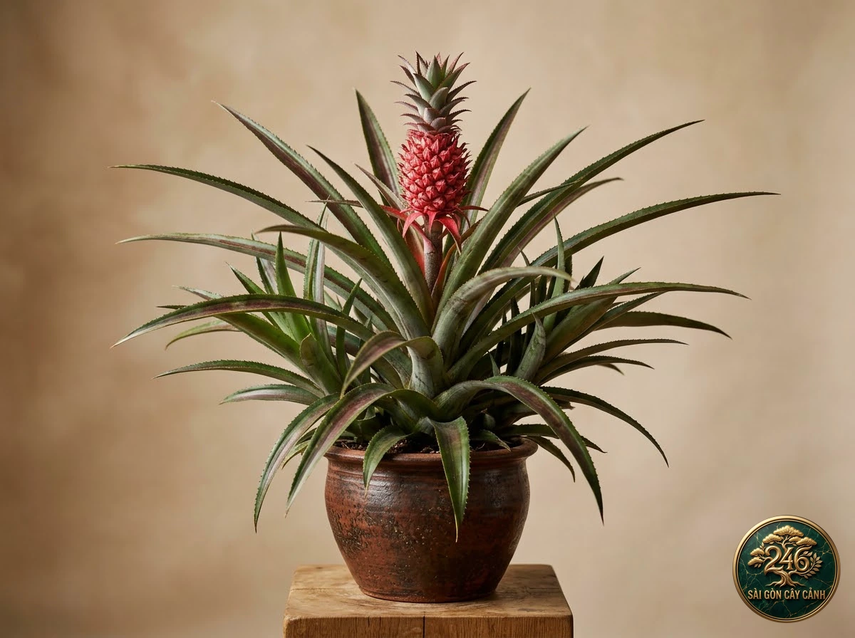 Cây dứa phụng kiểng trái đỏ (Ananas comosus): hình ảnh hồ sơ