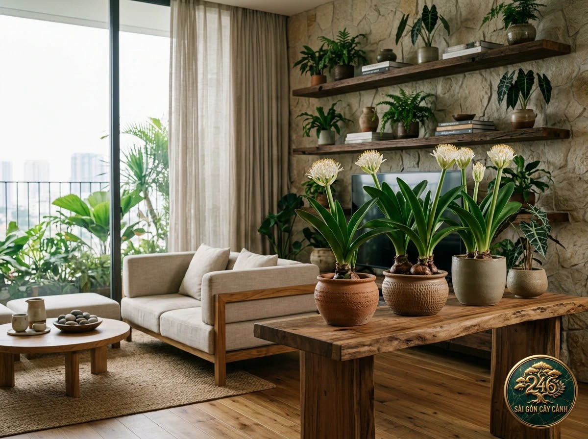 White paintbrush lily (Haemanthus albiflos): interior living-space styling