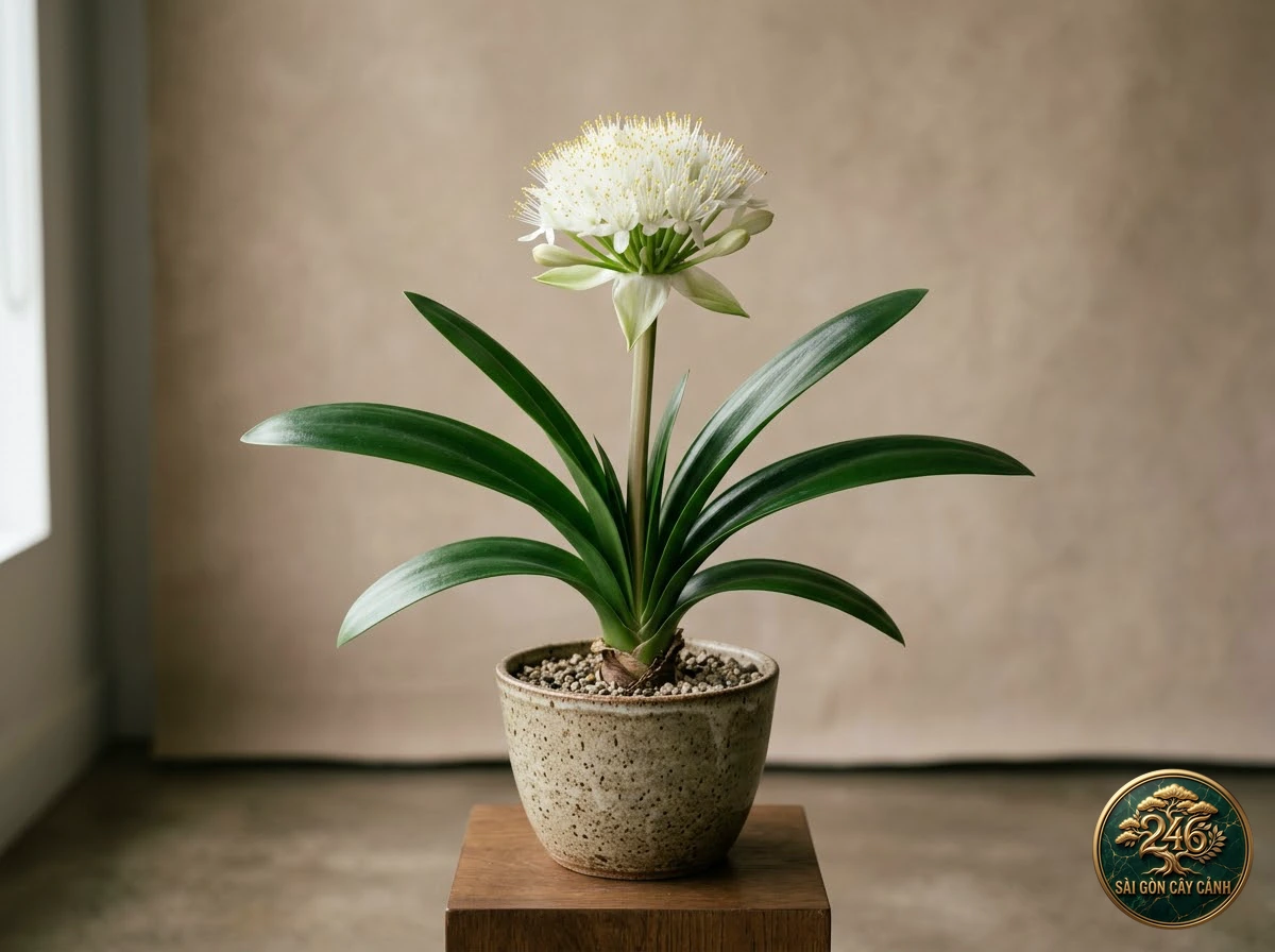 Cây hoa lưỡi bò hoa cọ trắng (Haemanthus albiflos): hình ảnh hồ sơ